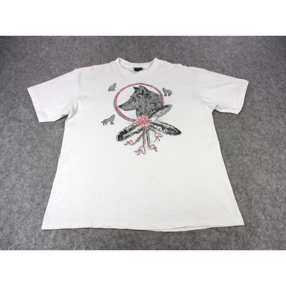 Vintage Diamond Dust Wolf Dreamcatcher T-Shirt Womens XL White Pink 90s Graphic